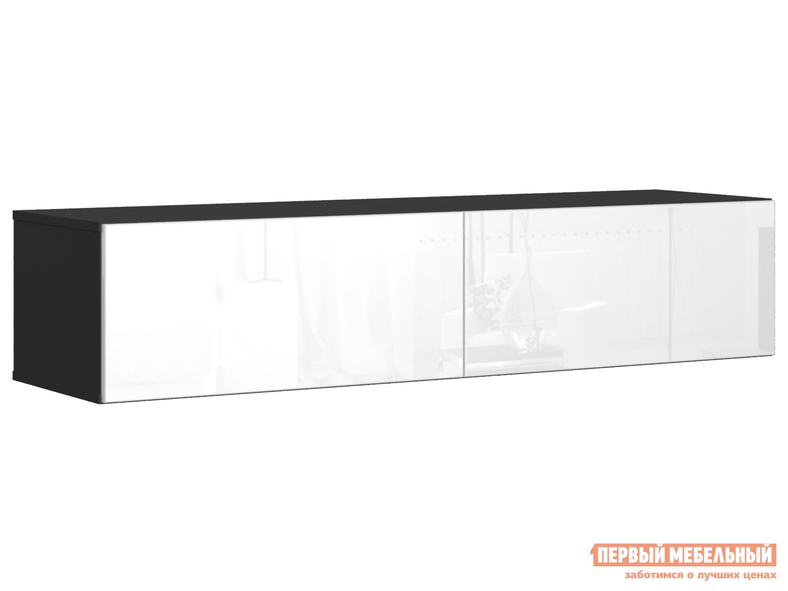 ТВ-тумба  Сомеро Черный, 1400 мм, Белый глянец