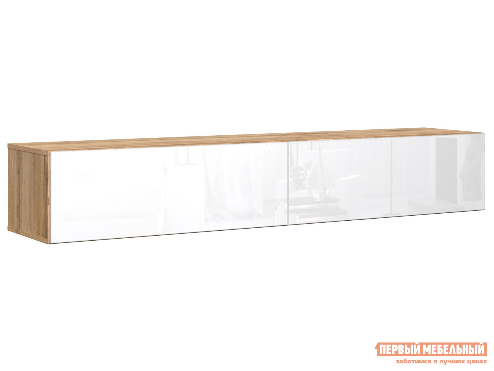 ТВ-тумба  Сомеро Дуб Вотан, 1800 мм, Белый глянец