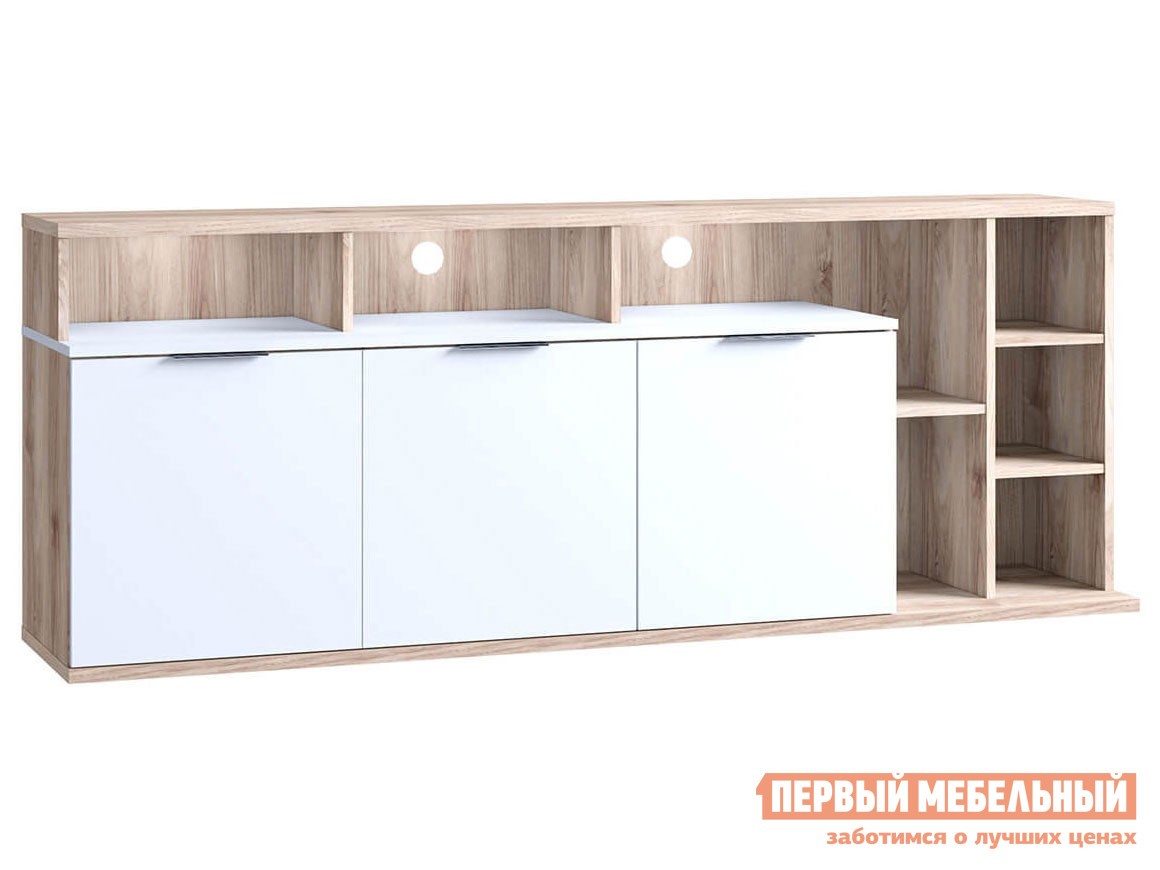 ТВ-тумба  Компакт Белый / Каштан найроби, Правая, С подсветкой