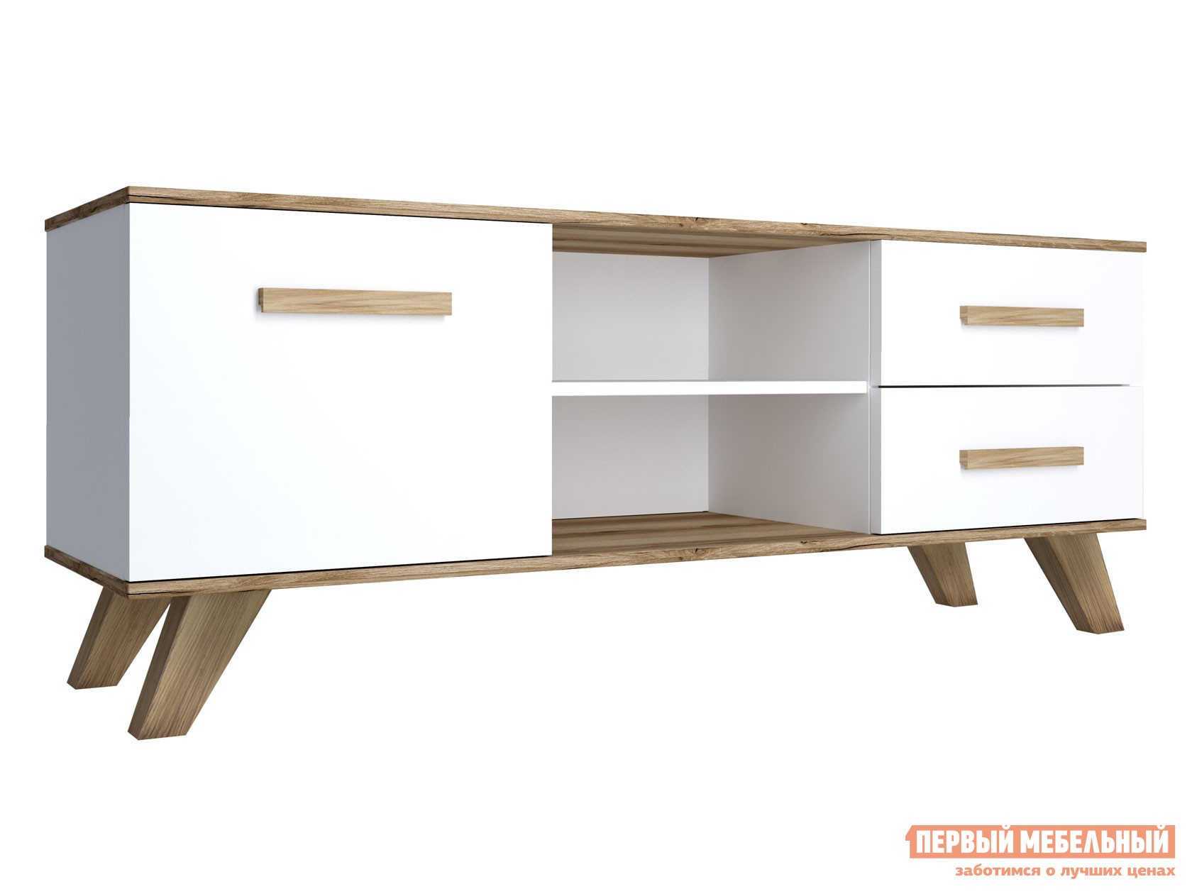 ТВ-тумба  Вега Скандинавия Дуб Каньон / Белый / Белый глянец