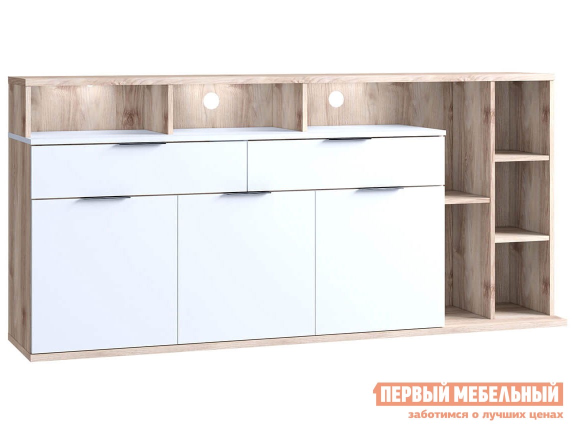 ТВ-тумба  Компакт Белый / Каштан найроби, Правая, С подсветкой