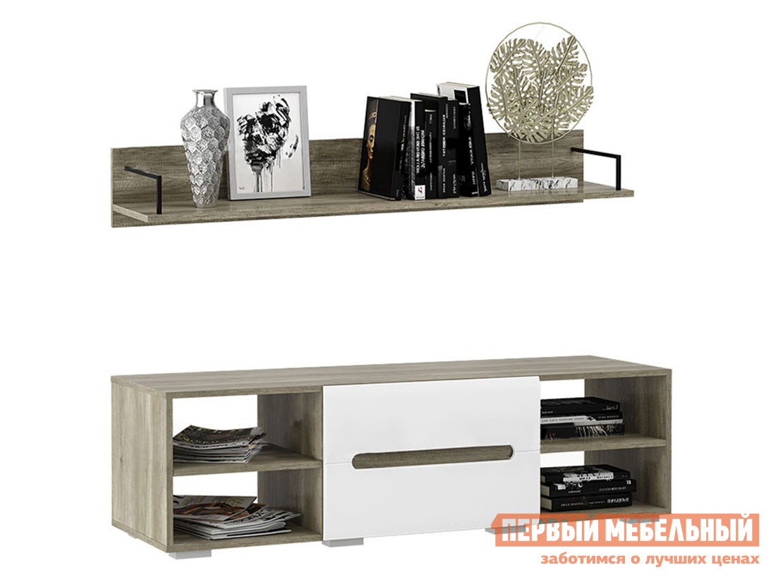 ТВ-тумба  Наоми Дуб Каньон / Белый глянец