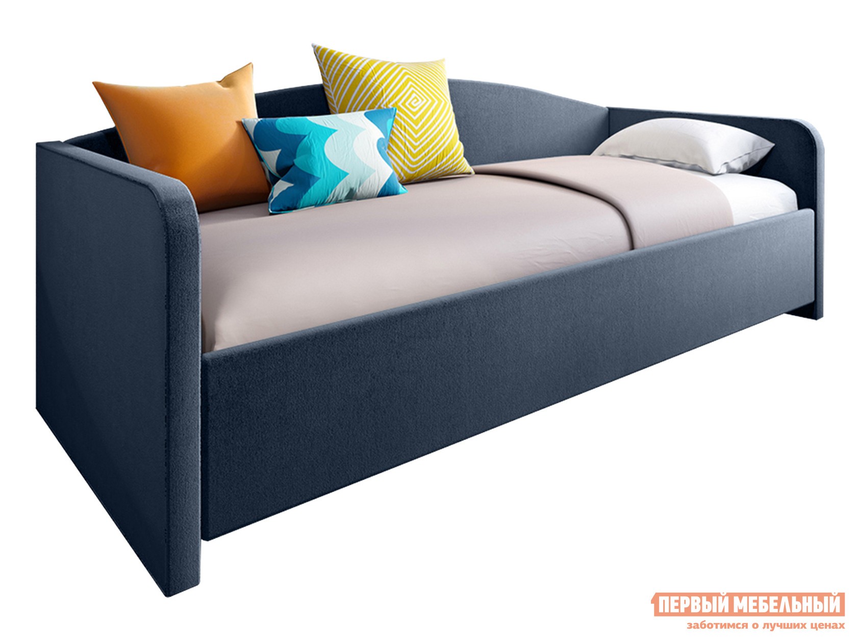 Односпальная кровать  Уно Синий, велюр, 120х200 см, Без подъемного механизма