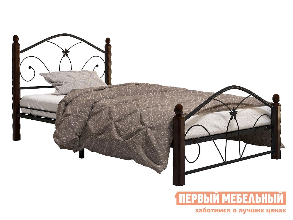 Односпальная кровать  Ливия Черный, металл / Шоколад, массив, 90х200 см