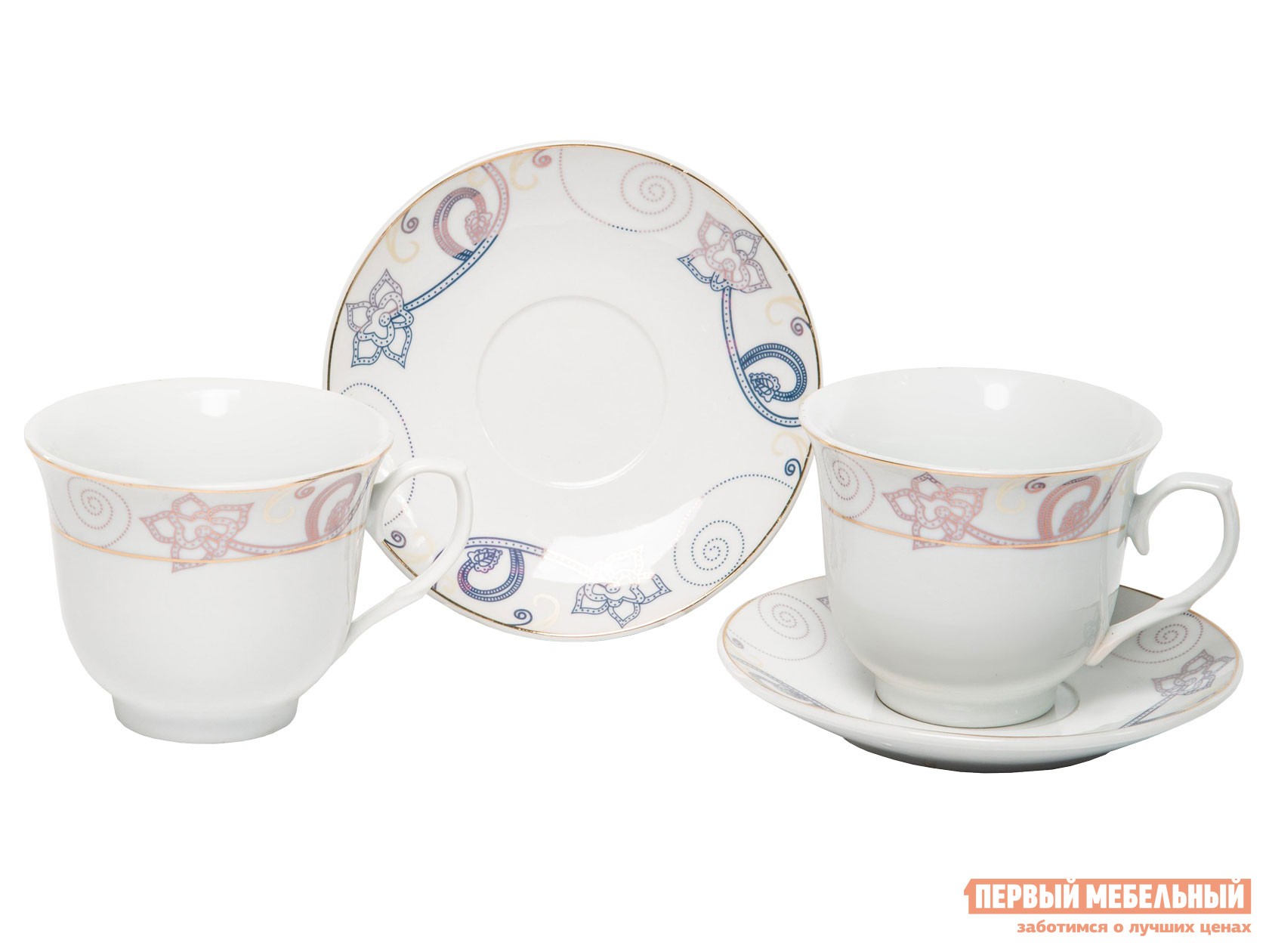 Сервиз для горячих напитков  Алия 4 предмета Белый с рисунком, фарфор