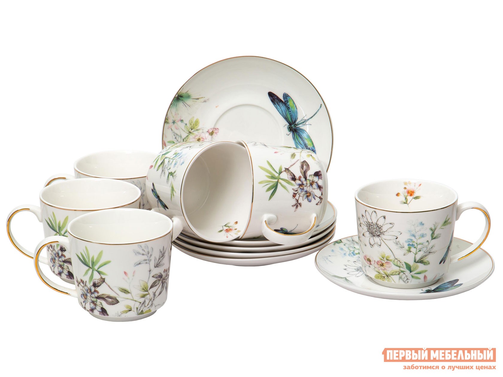Сервиз для горячих напитков  Клариса 12 предметов Белый с рисунком, фарфор