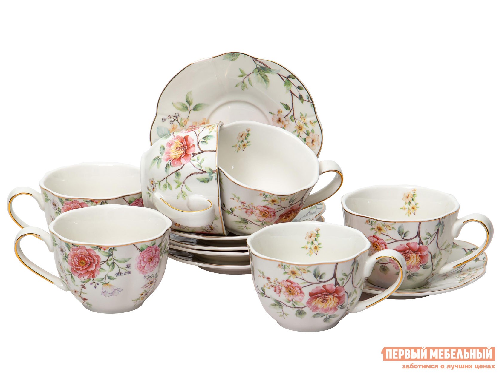 Сервиз для горячих напитков  Эмма 12 предметов Белый с рисунком, фарфор