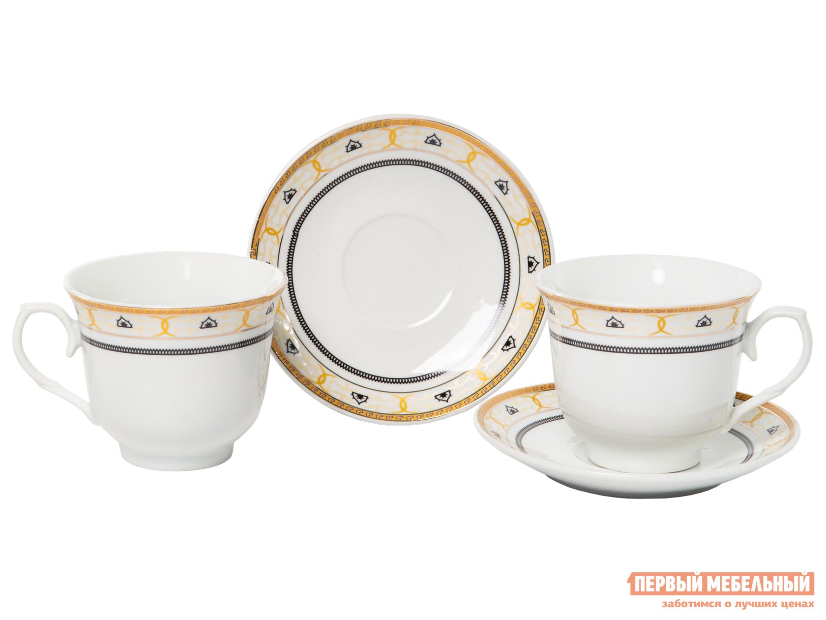 Сервиз для горячих напитков  Мира 4 предмета Белый с рисунком, фарфор
