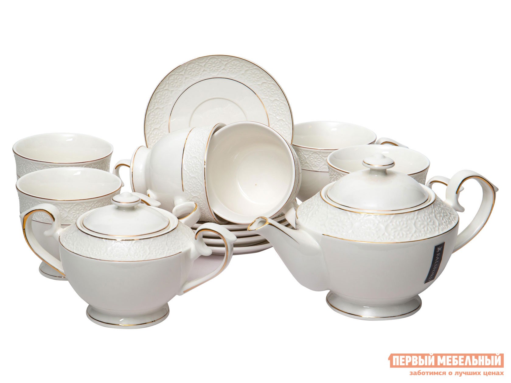 Сервиз для горячих напитков  Астерия 14 предметов Белый с золотом, фарфор