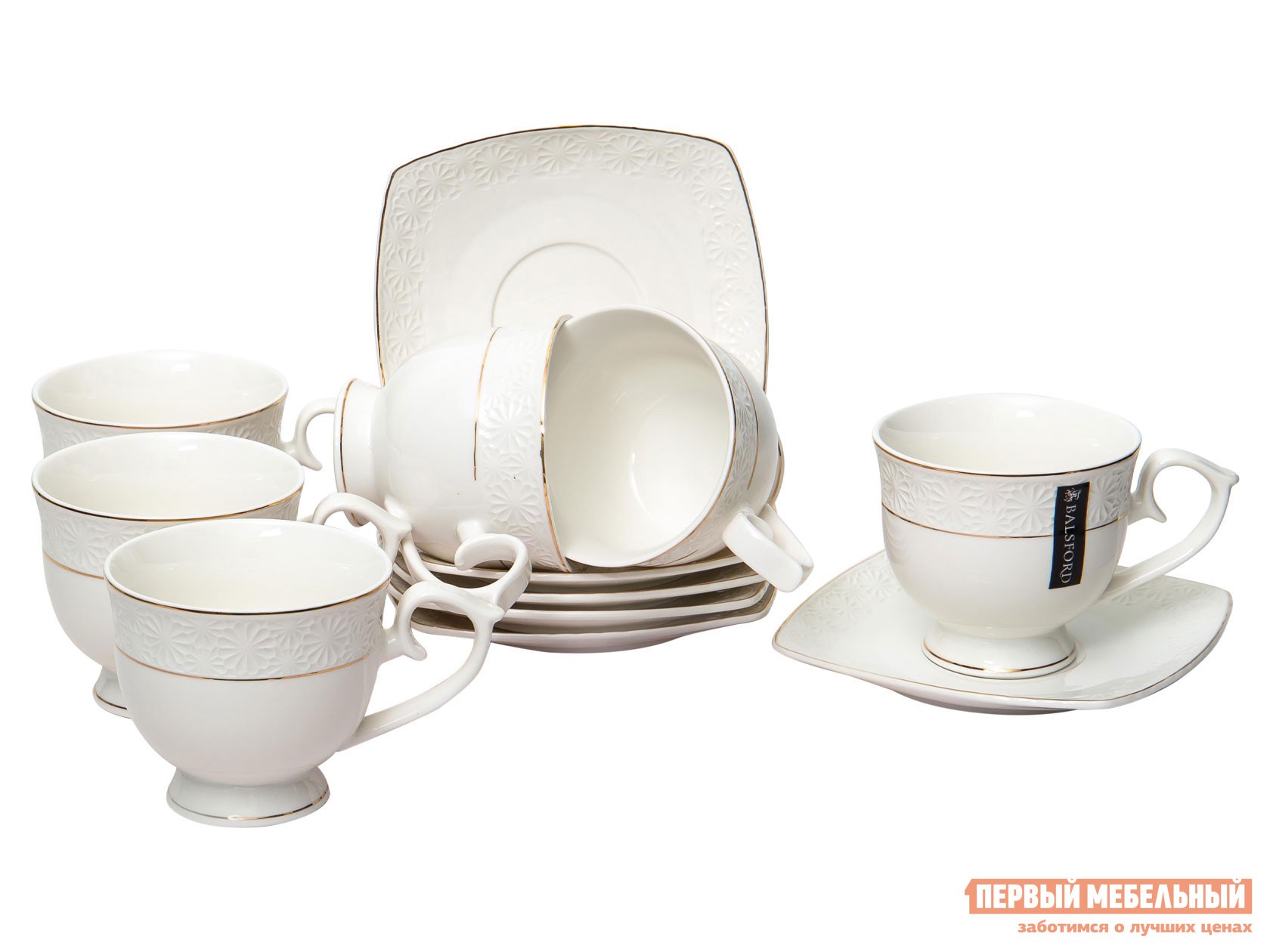 Сервиз для горячих напитков  Нежность 12 предметов Белый с золотом, фарфор