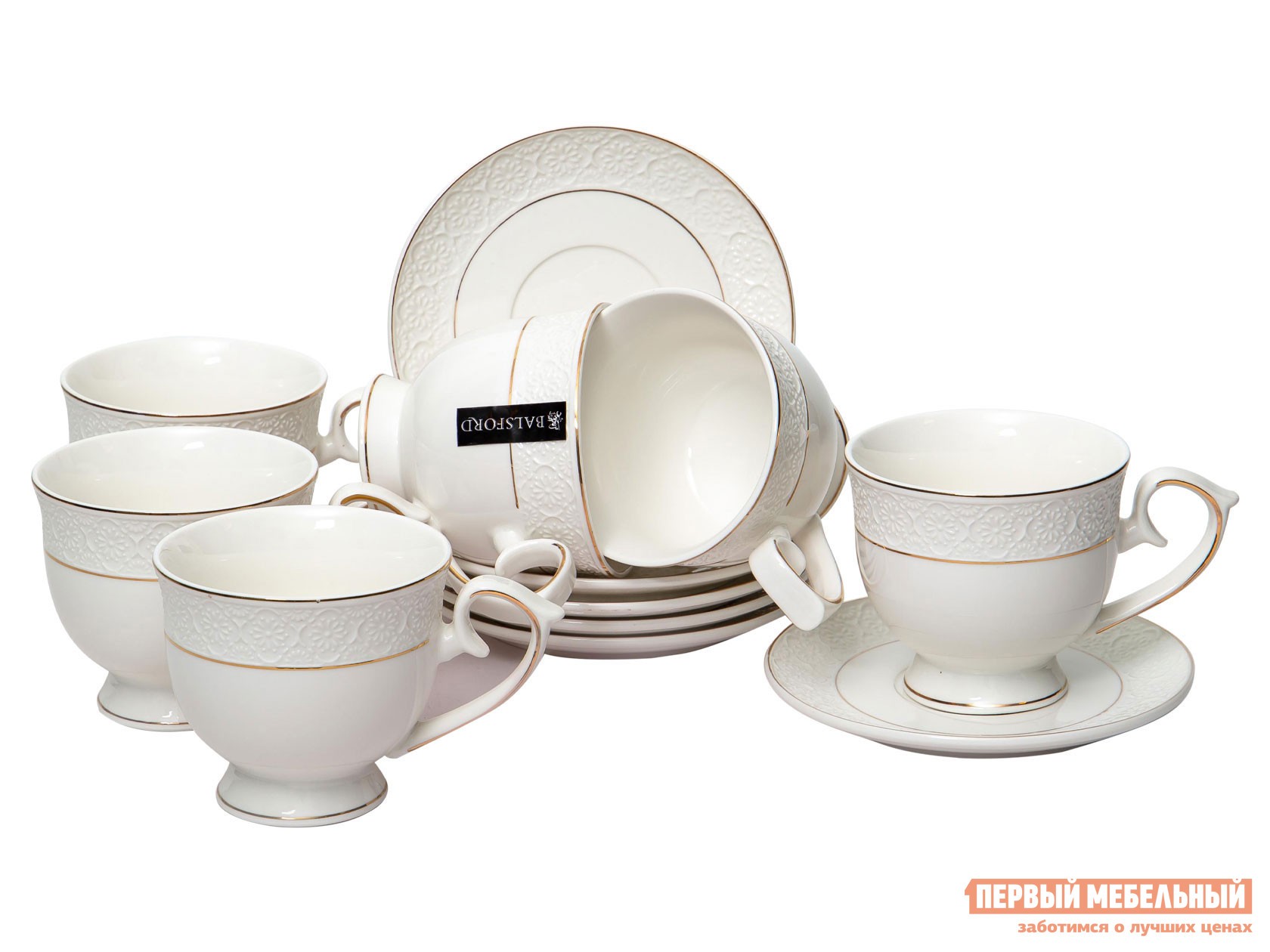 Сервиз для горячих напитков  Астерия 12 предметов Белый с золотом, фарфор