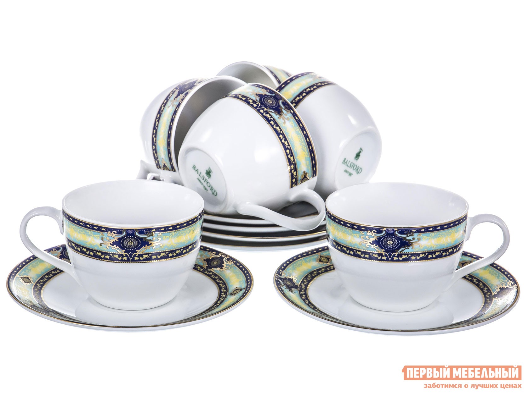 Сервиз для горячих напитков  Роберт 12 предметов Белый с рисунком, фарфор