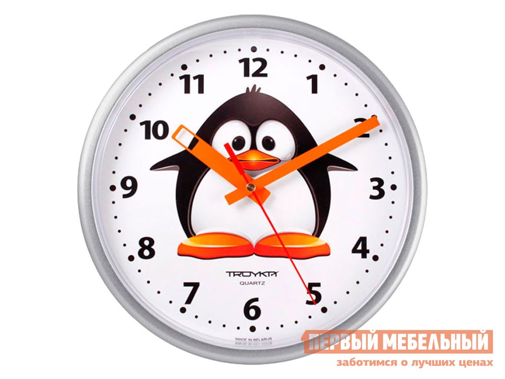 Часы  Пингвин Серебристый, пластик