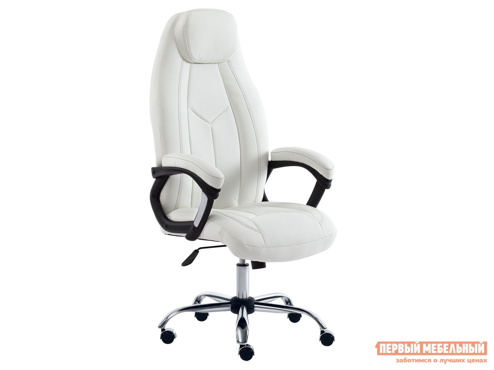 Кресло руководителя  BOSS (хром) Белый с перфорацией, иск.кожа