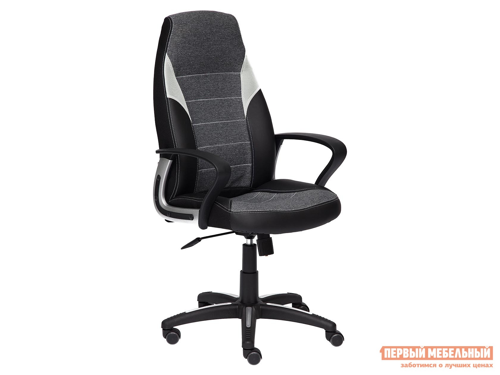 Кресло руководителя  Inter Черный, иск.кожа / Серый, ткань / Белый, сетка