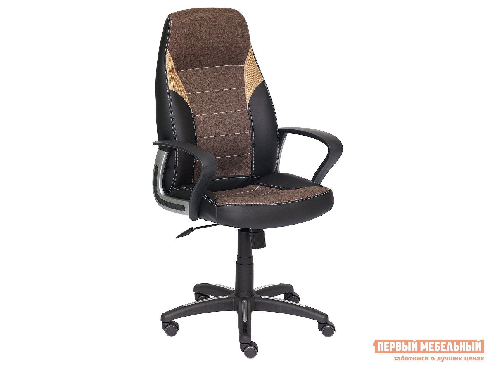 Кресло руководителя  Inter Черный, иск.кожа / Коричневый, ткань / Бронзовый, сетка