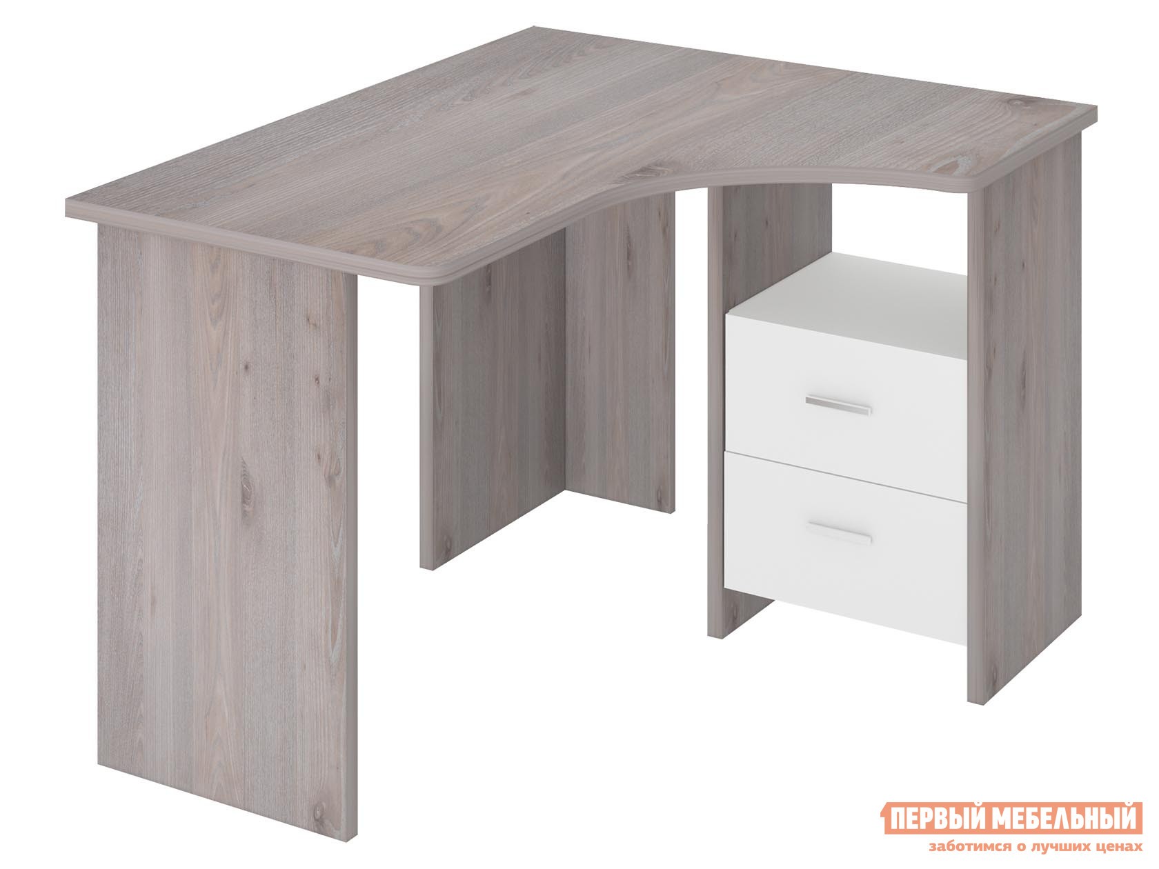 Компьютерный стол  Угл120 с тумбой Нельсон / Белый, Правая