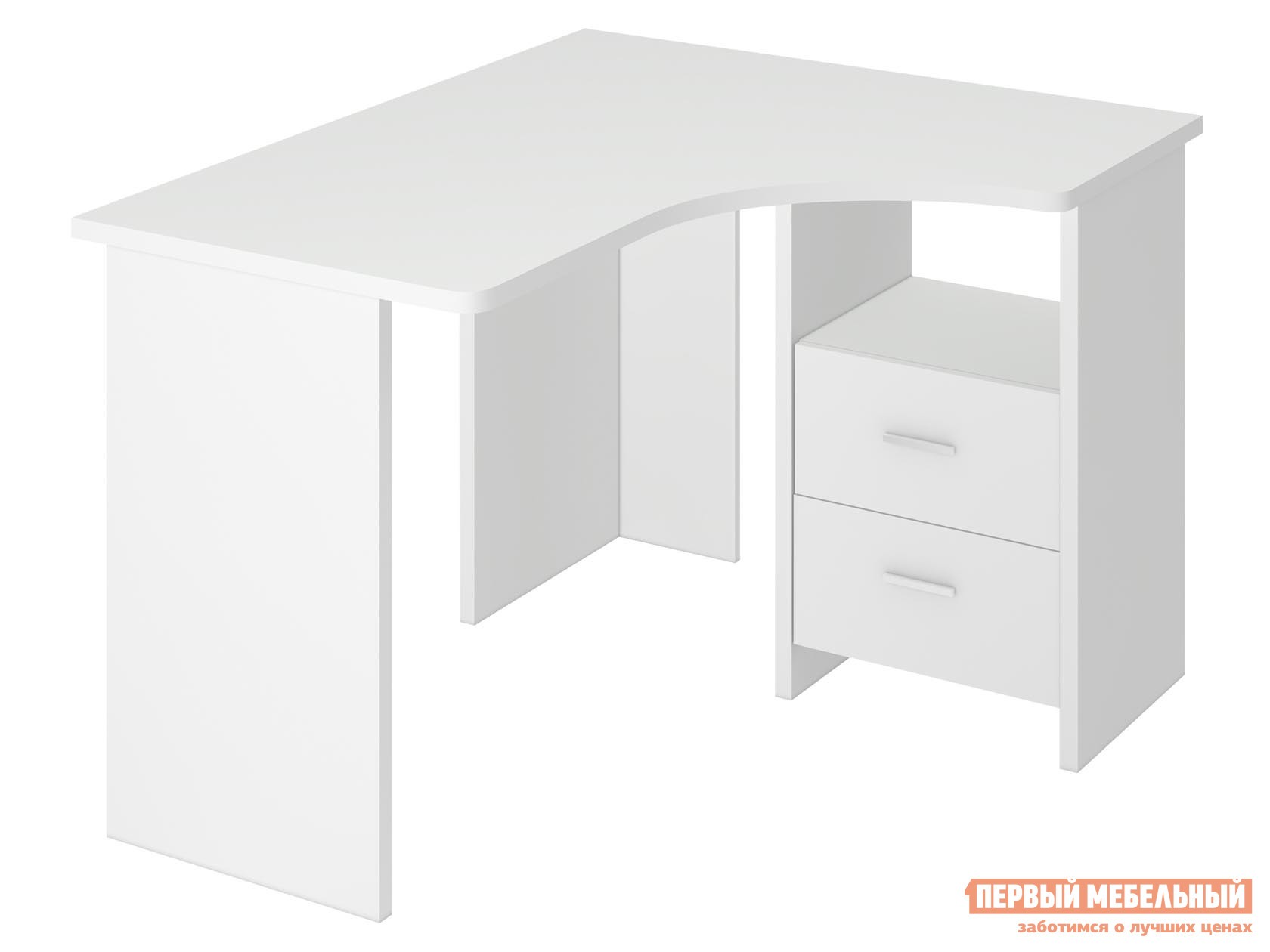 Компьютерный стол  Угл120 с тумбой Белый, Правая