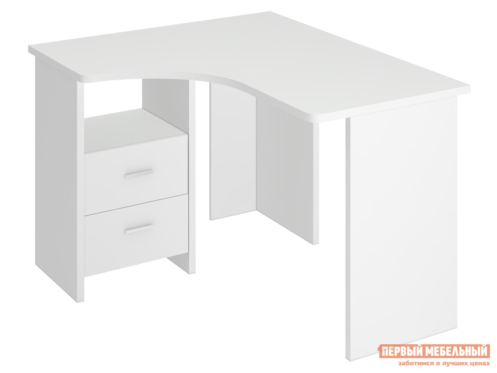Компьютерный стол  Угл120 с тумбой Белый, Левая