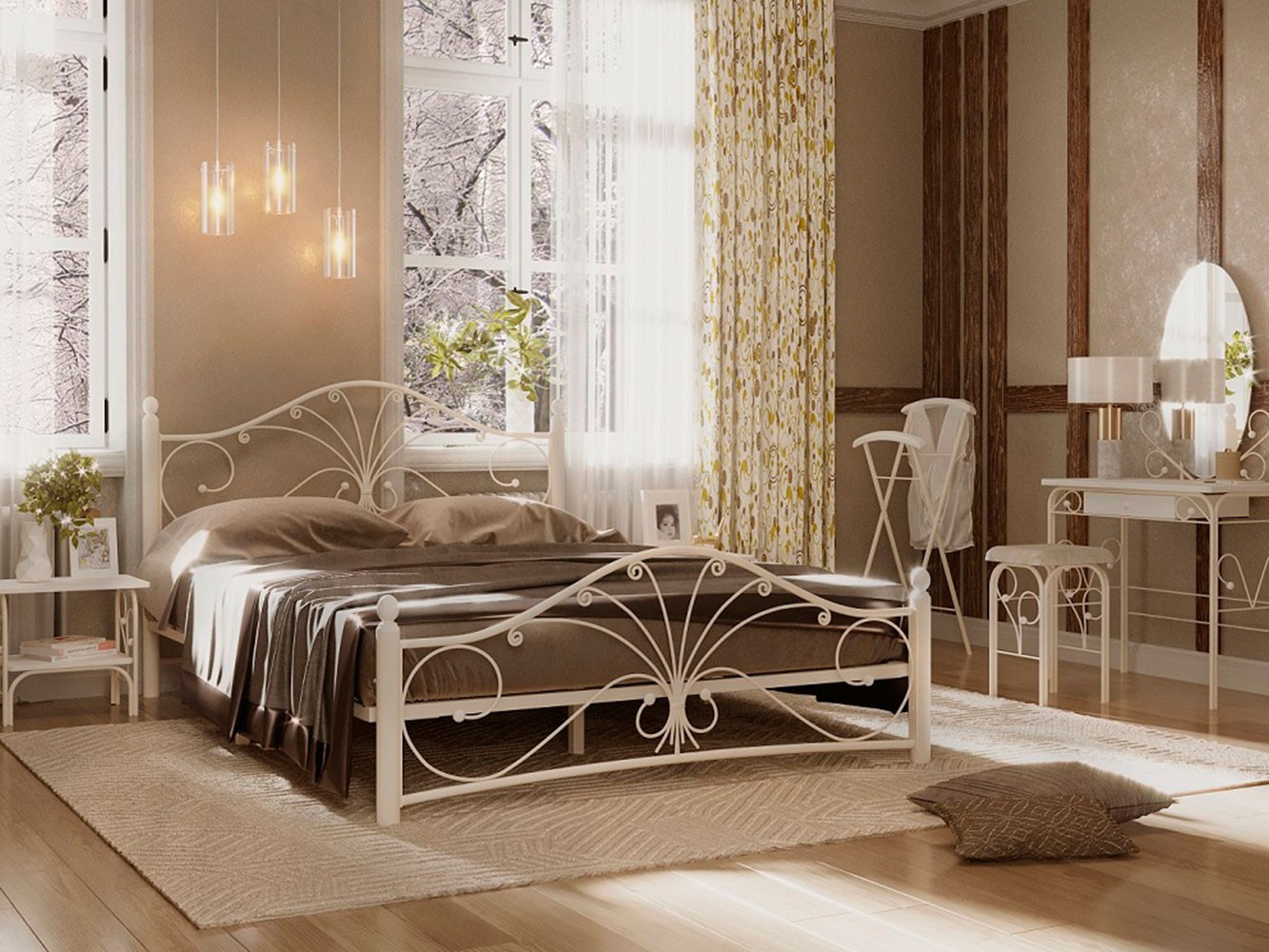 Спальный гарнитур  Сандра Кремово-белый, металл / Белый, металл