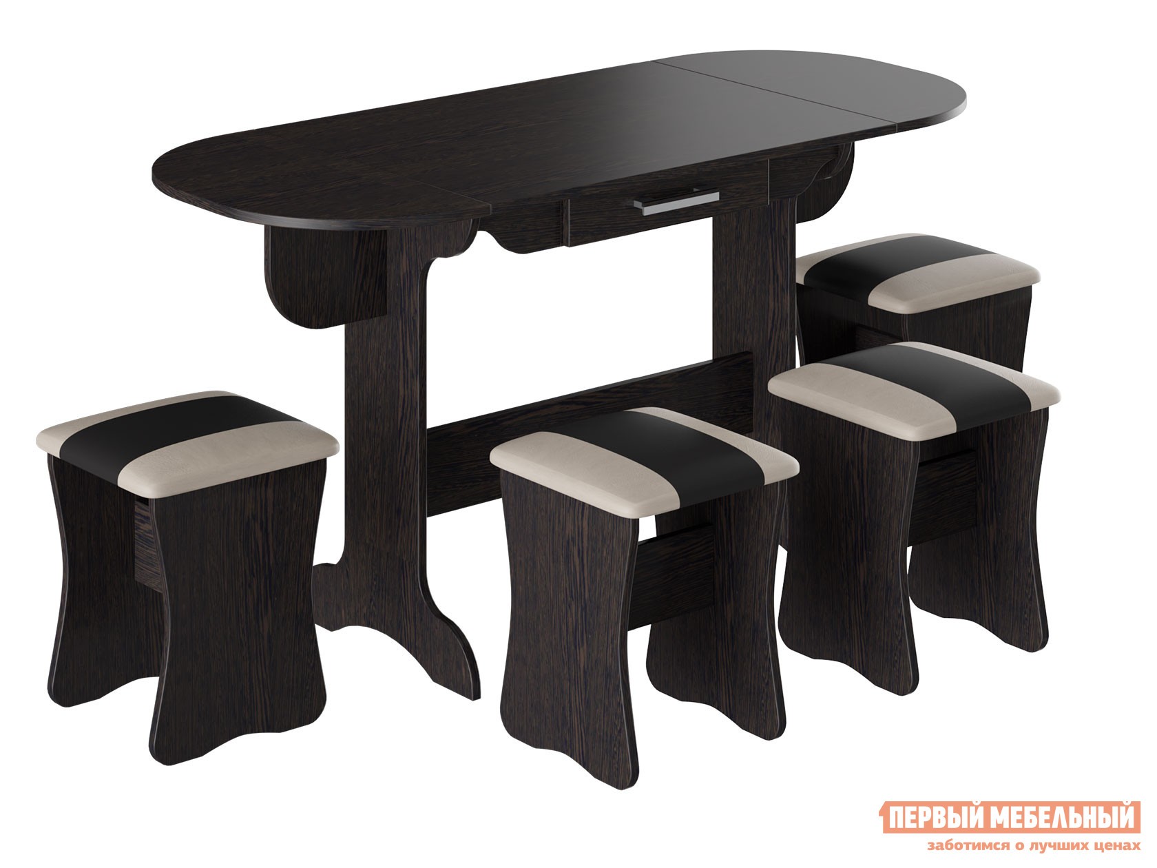 Обеденная группа для столовой и гостиной  Дакота+Альянс Венге / Шоколад, бежевый, кожзам