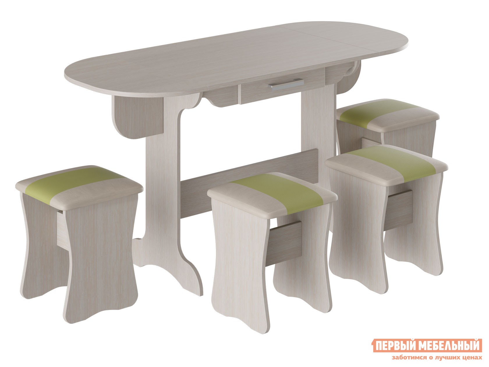 Обеденная группа для столовой и гостиной  Дакота+Альянс Дуб молочный / Фисташка, бежевый, кожзам