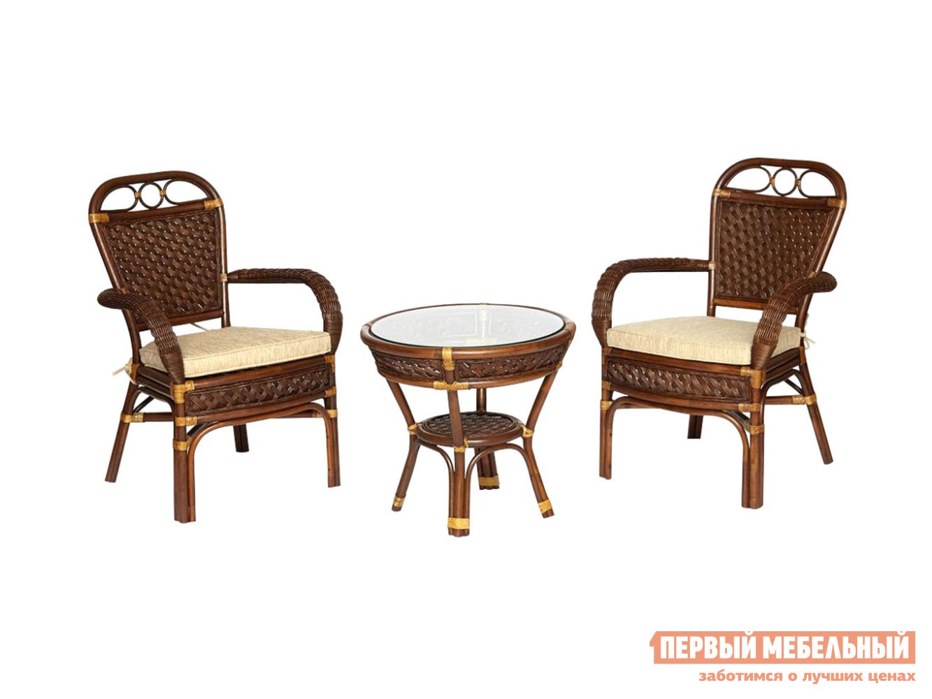 Комплект плетеной мебели  Андреа Античный орех, ротанг / Кремовый, ткань