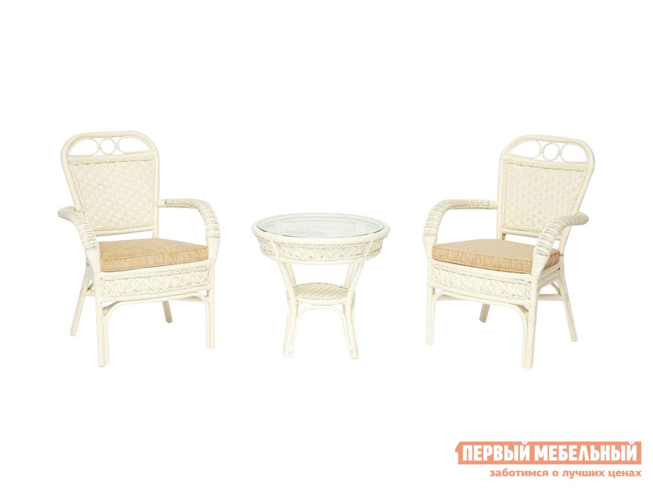 Комплект плетеной мебели  Андреа Белый, ротанг / Кремовый, ткань