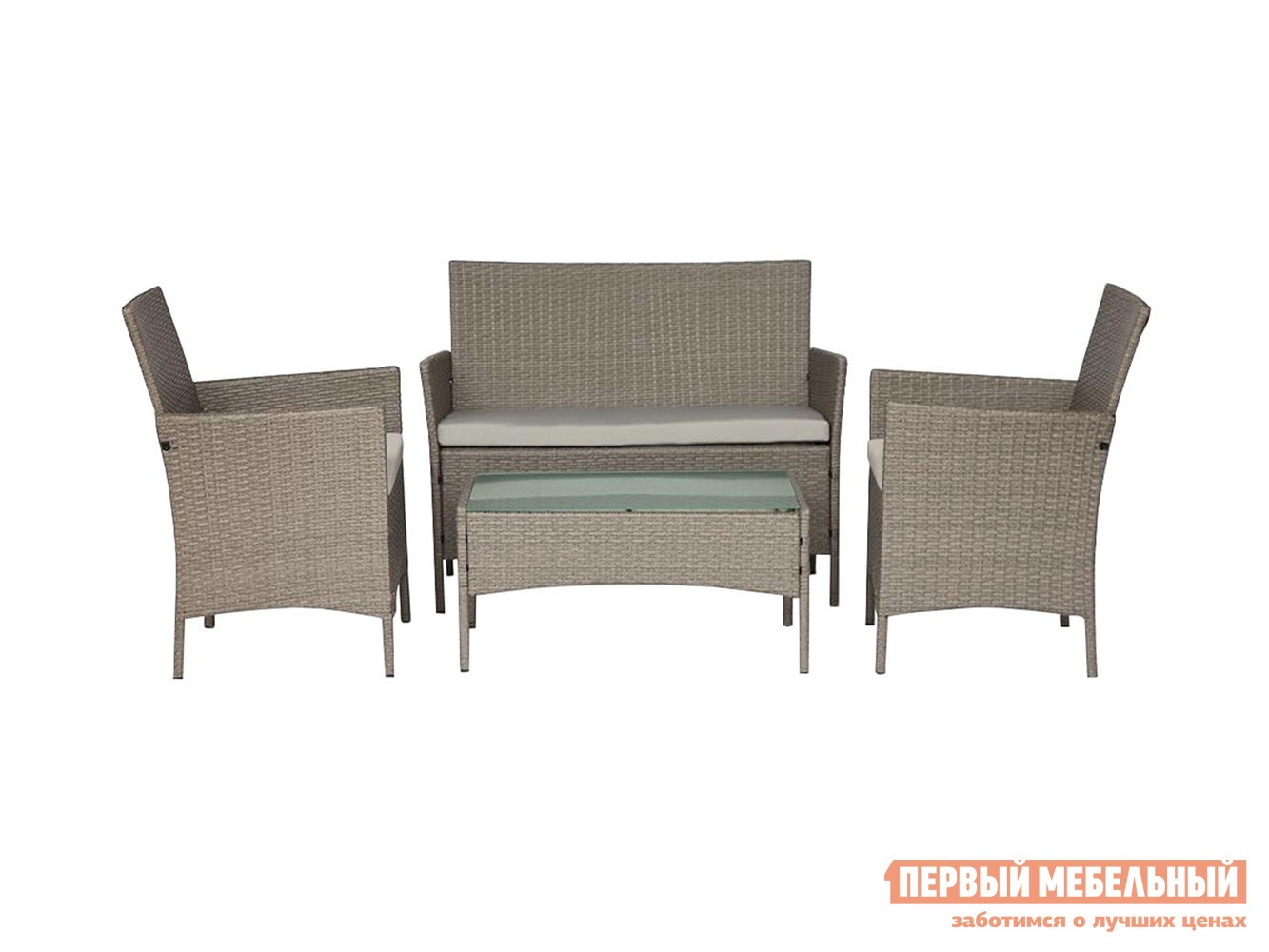 Комплект плетеной мебели  Лаундж 1 Серый (полиротанг) / Светло-серый DB-11 (ткань)