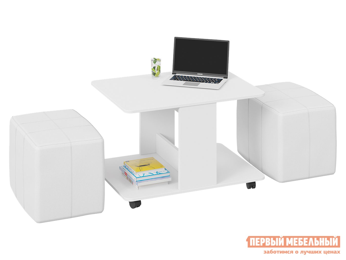 Журнальный столик  Капри Белый ясень / Белый, экокожа