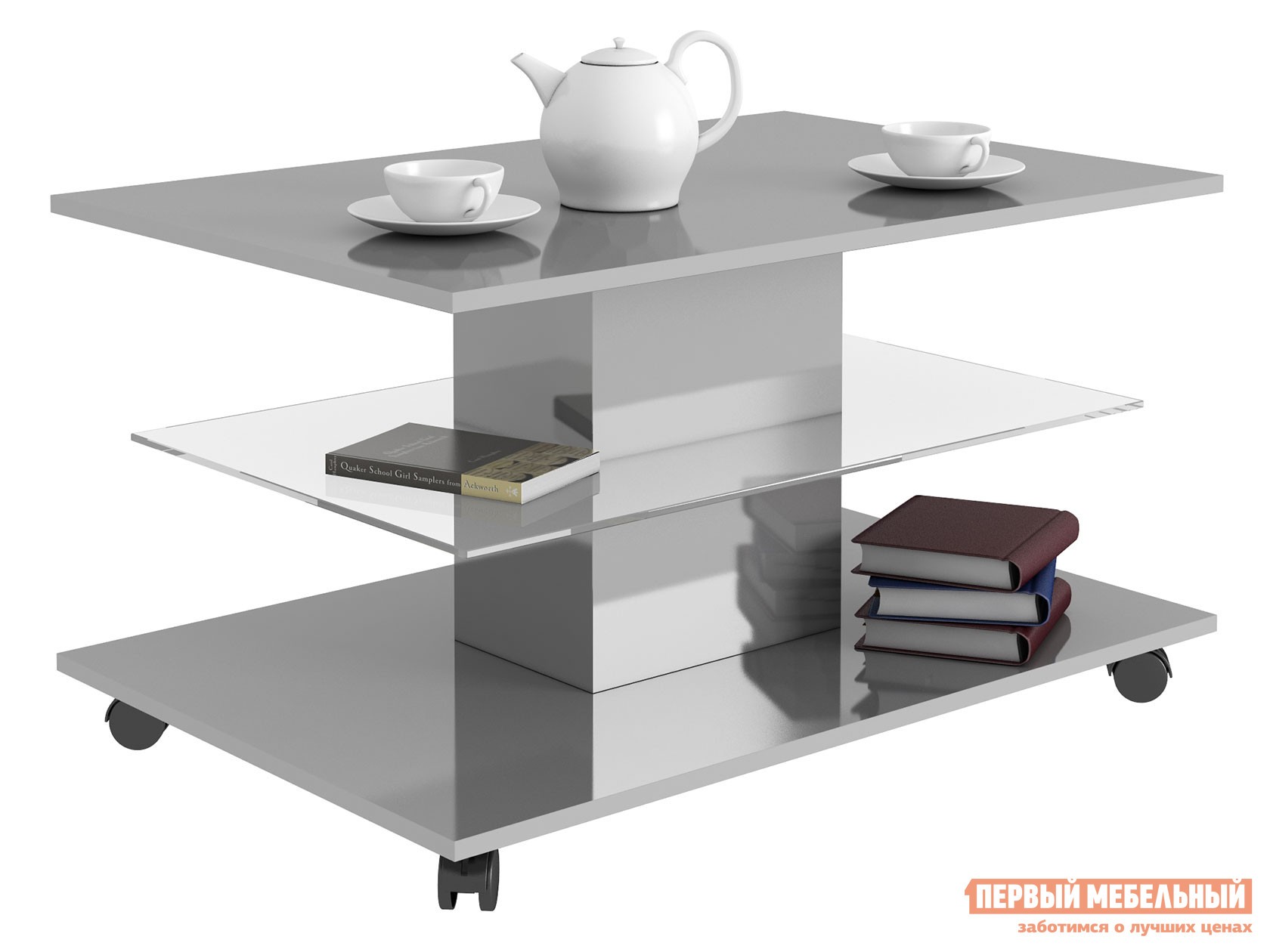 Журнальный столик  Бергамо 1 Серый глянец / Стекло