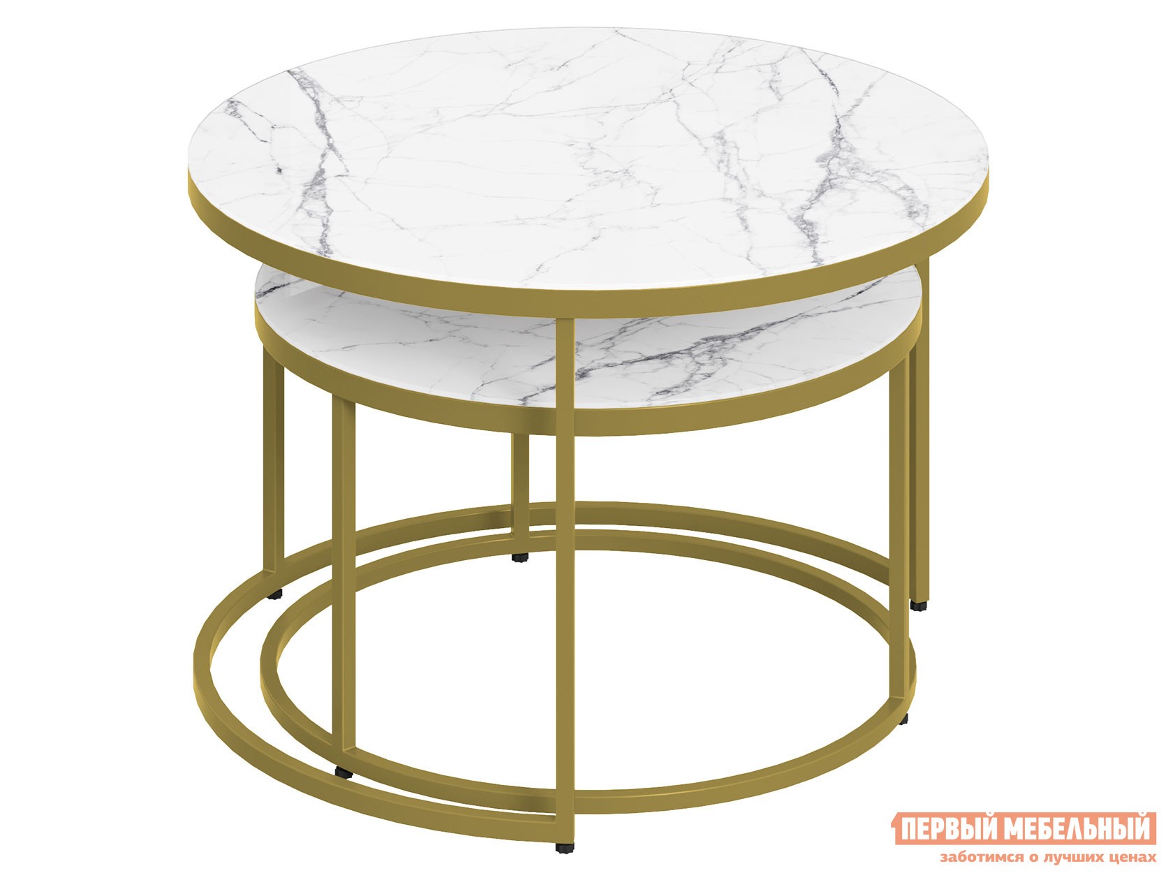 Журнальный столик  Вега Золото / Белый мрамор, стекло