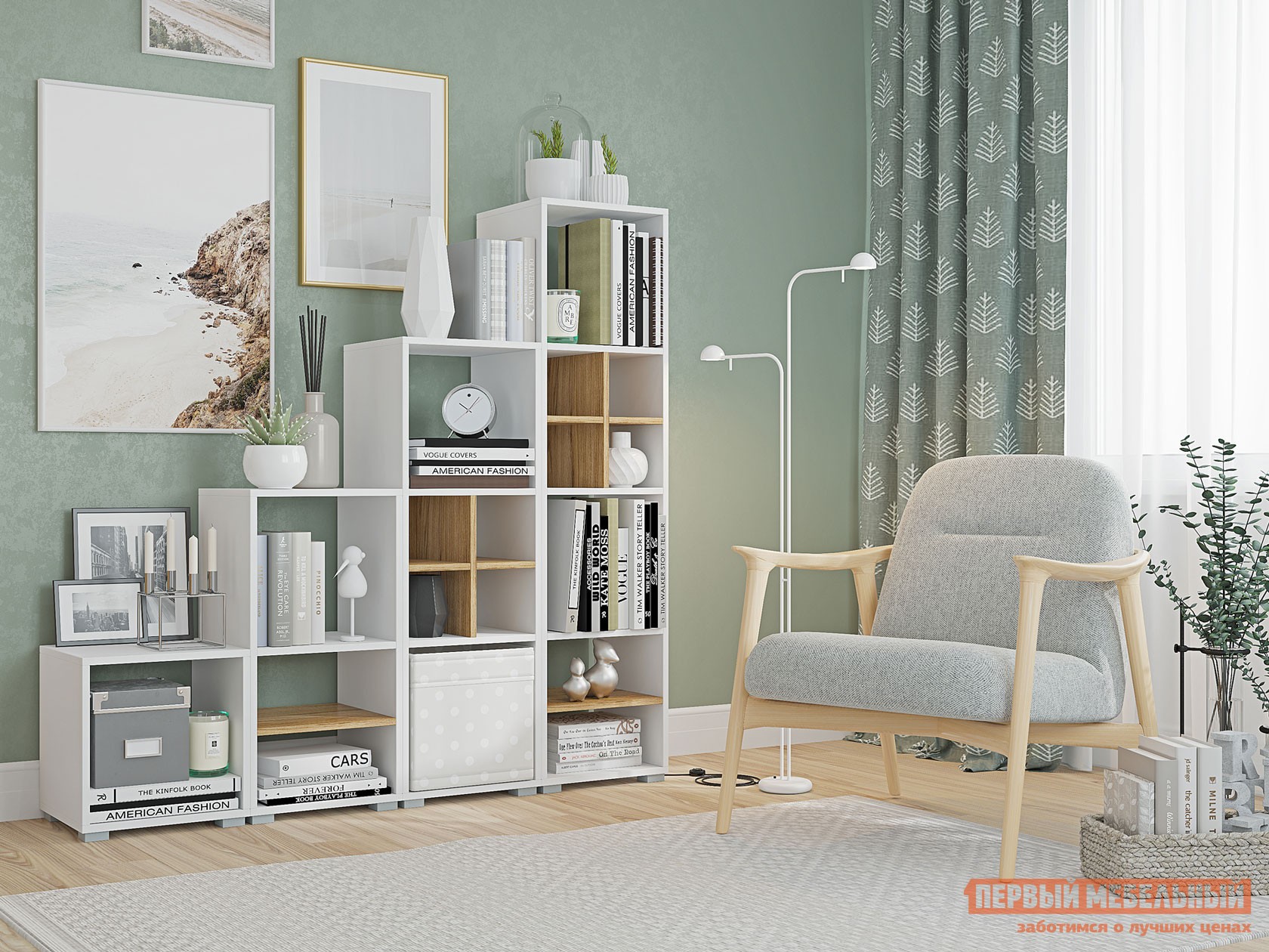 Стеллаж в детскую  Лайт Дуб Золотой / Белый