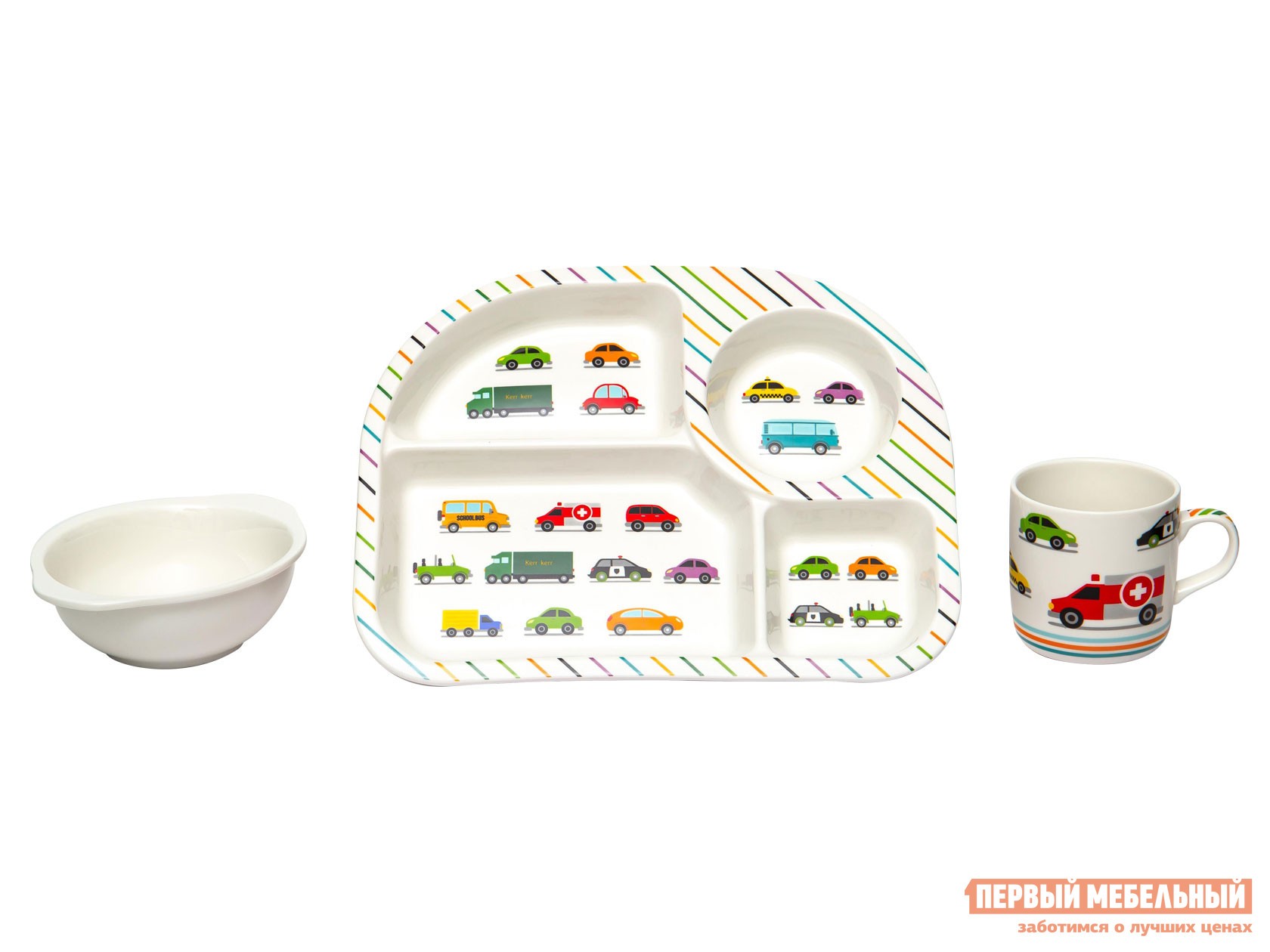Набор детской посуды  Машинки 3 предмета Белый, фарфор