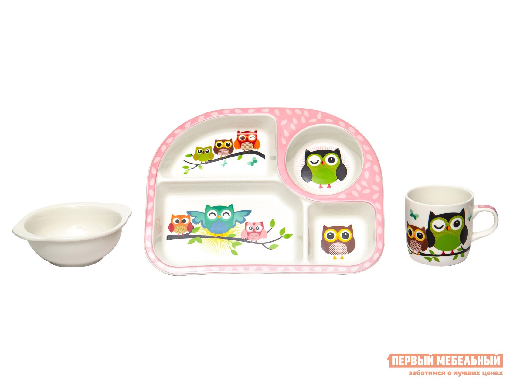 Набор детской посуды  Совушки 3 предмета Белый, фарфор