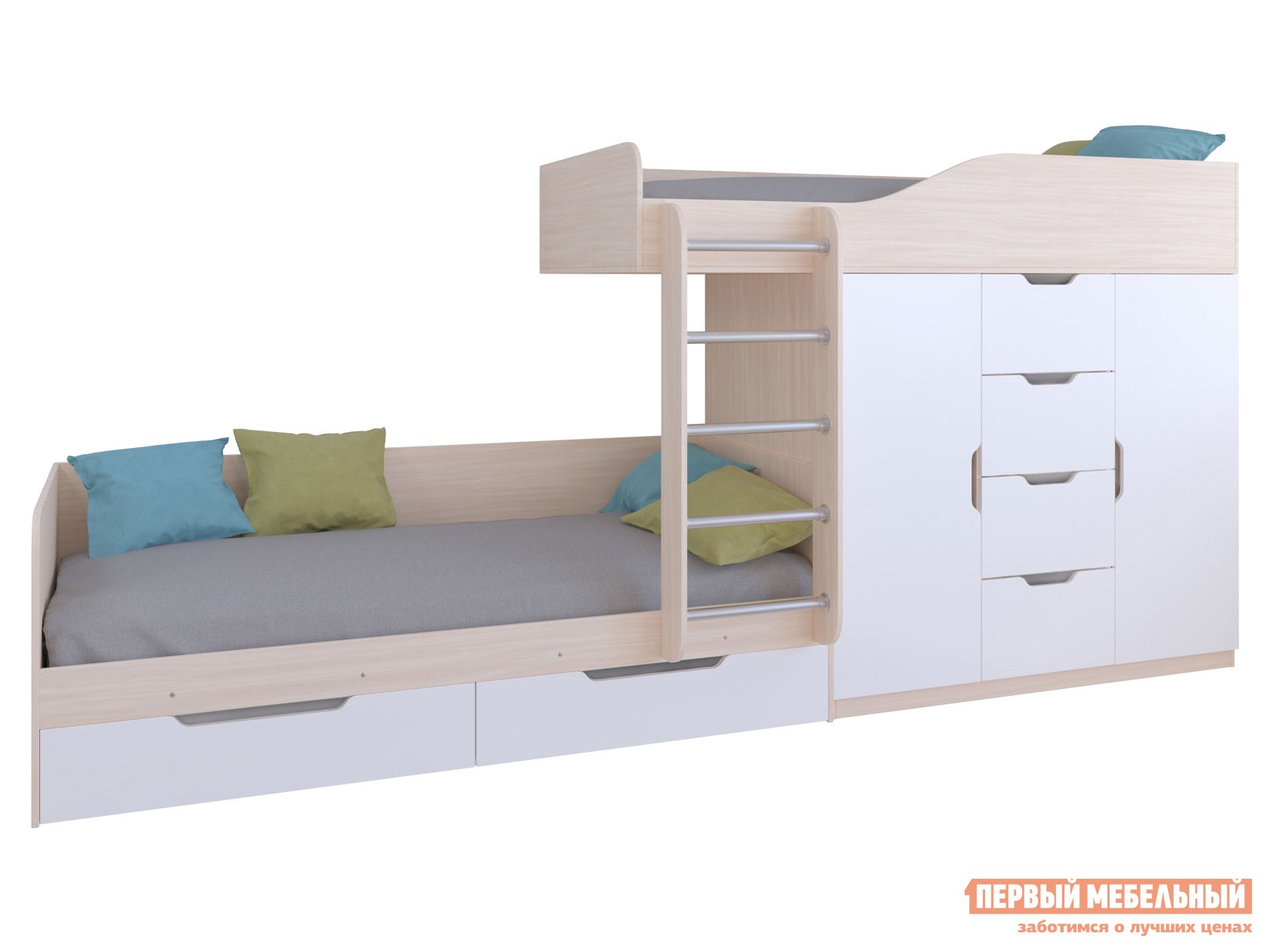 Двухъярусная кровать  Астра 6 Дуб Молочный, Белый