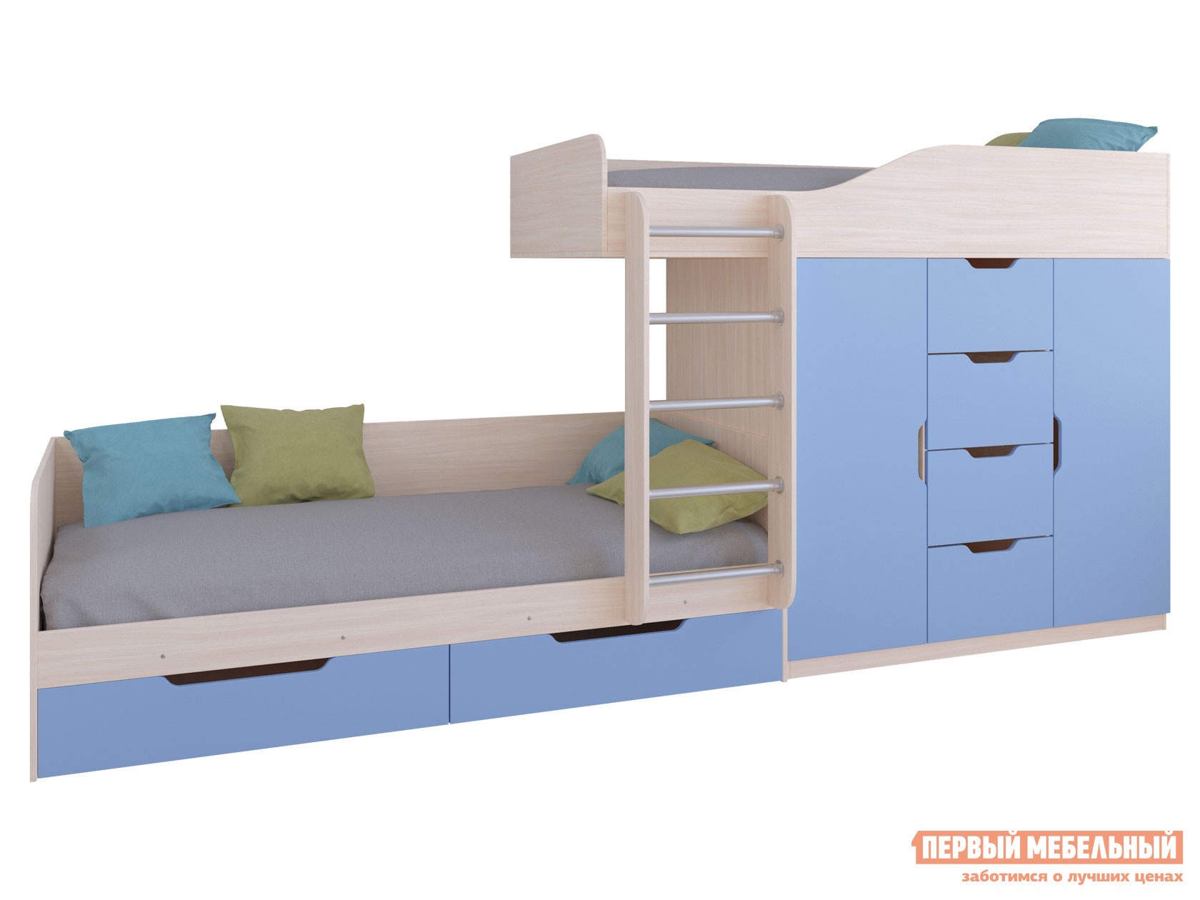 Двухъярусная кровать  Астра 6 Дуб Молочный, Голубой