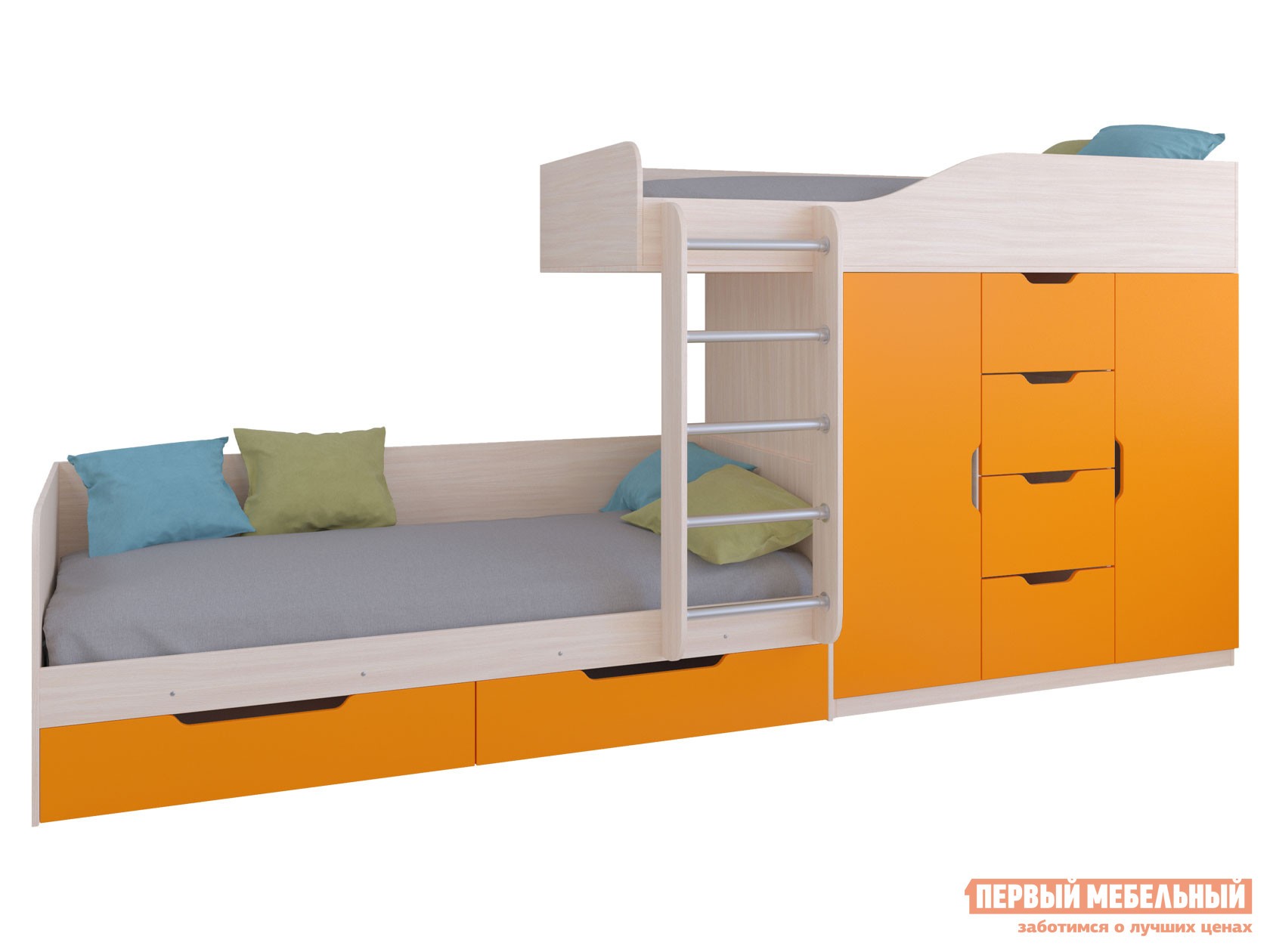 Двухъярусная кровать  Астра 6 Дуб Молочный, Оранжевый