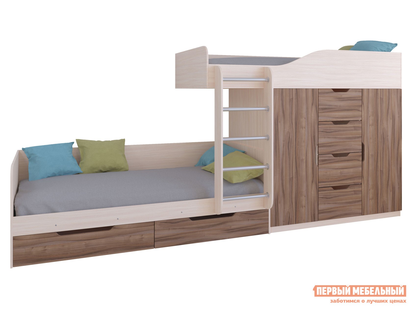Двухъярусная кровать  Астра 6 Дуб Молочный, Орех