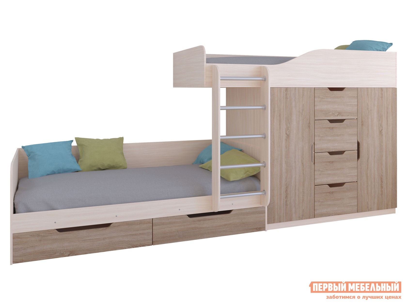 Двухъярусная кровать  Астра 6 Дуб Молочный, Дуб сонома