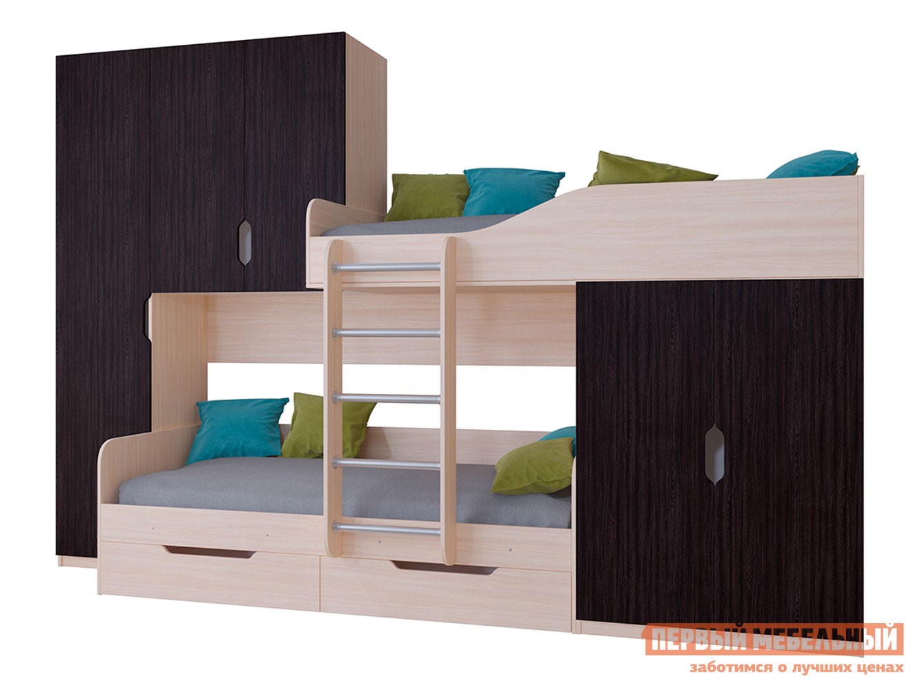 Двухъярусная кровать  Лео Дуб Молочный / Венге