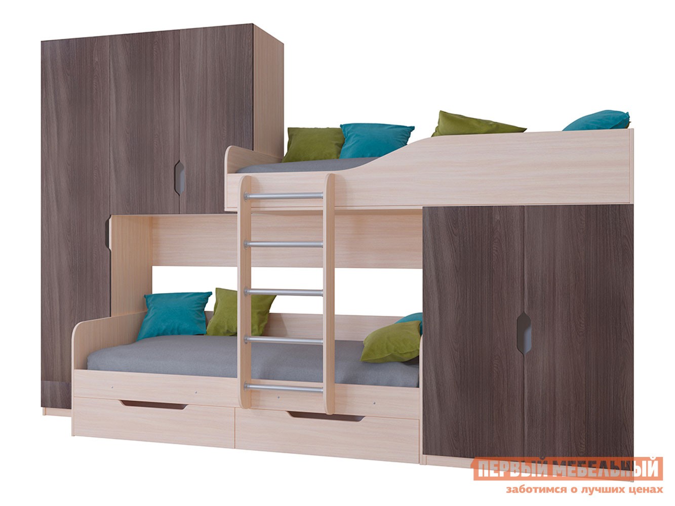 Двухъярусная кровать  Лео Дуб Молочный / Дуб Шамони