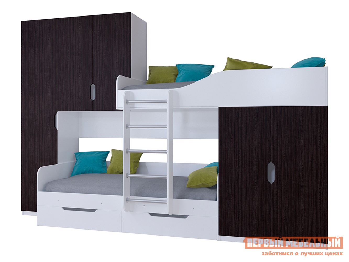 Двухъярусная кровать  Лео Белый / Венге
