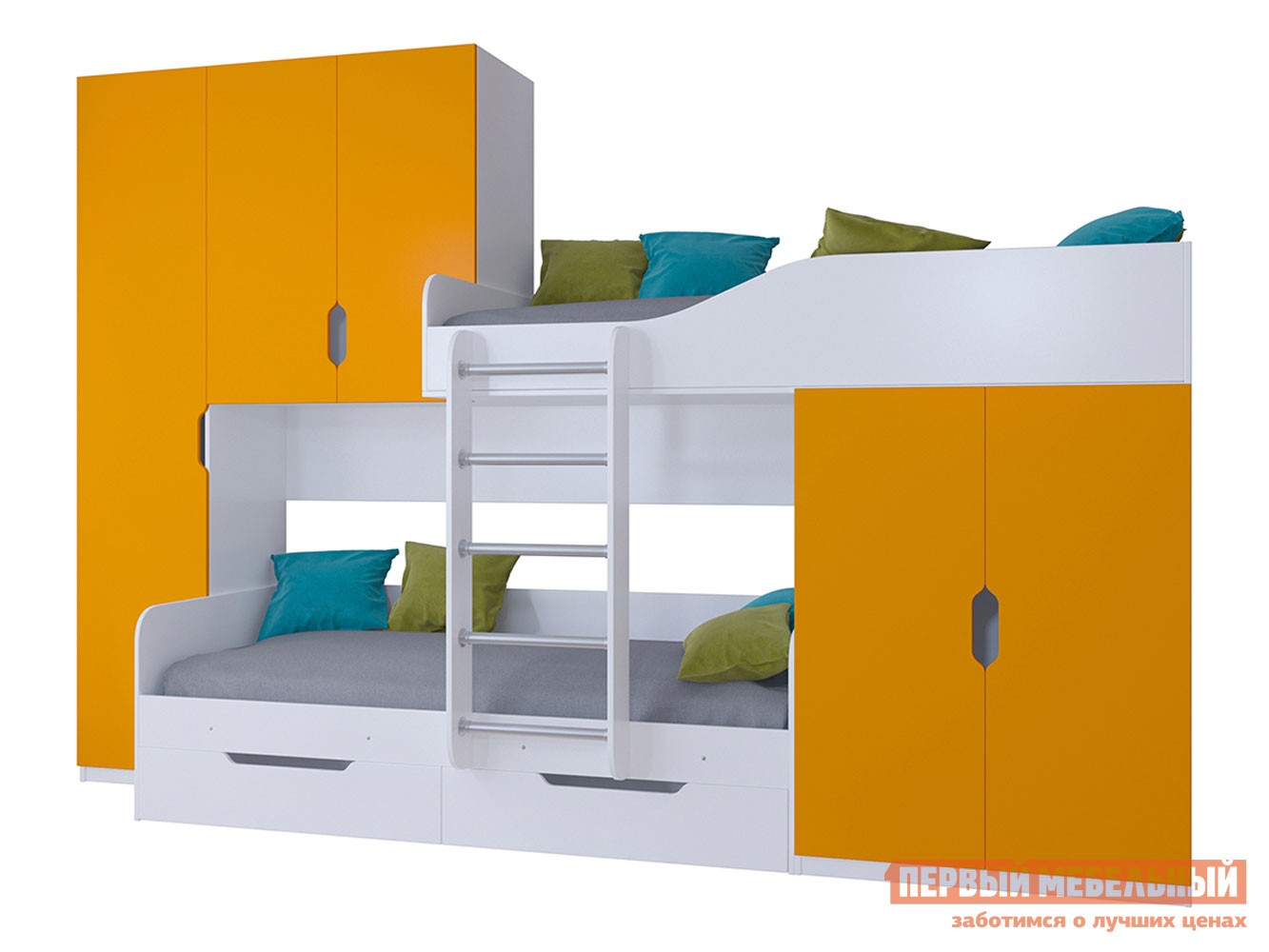 Двухъярусная кровать  Лео Белый / Оранжевый