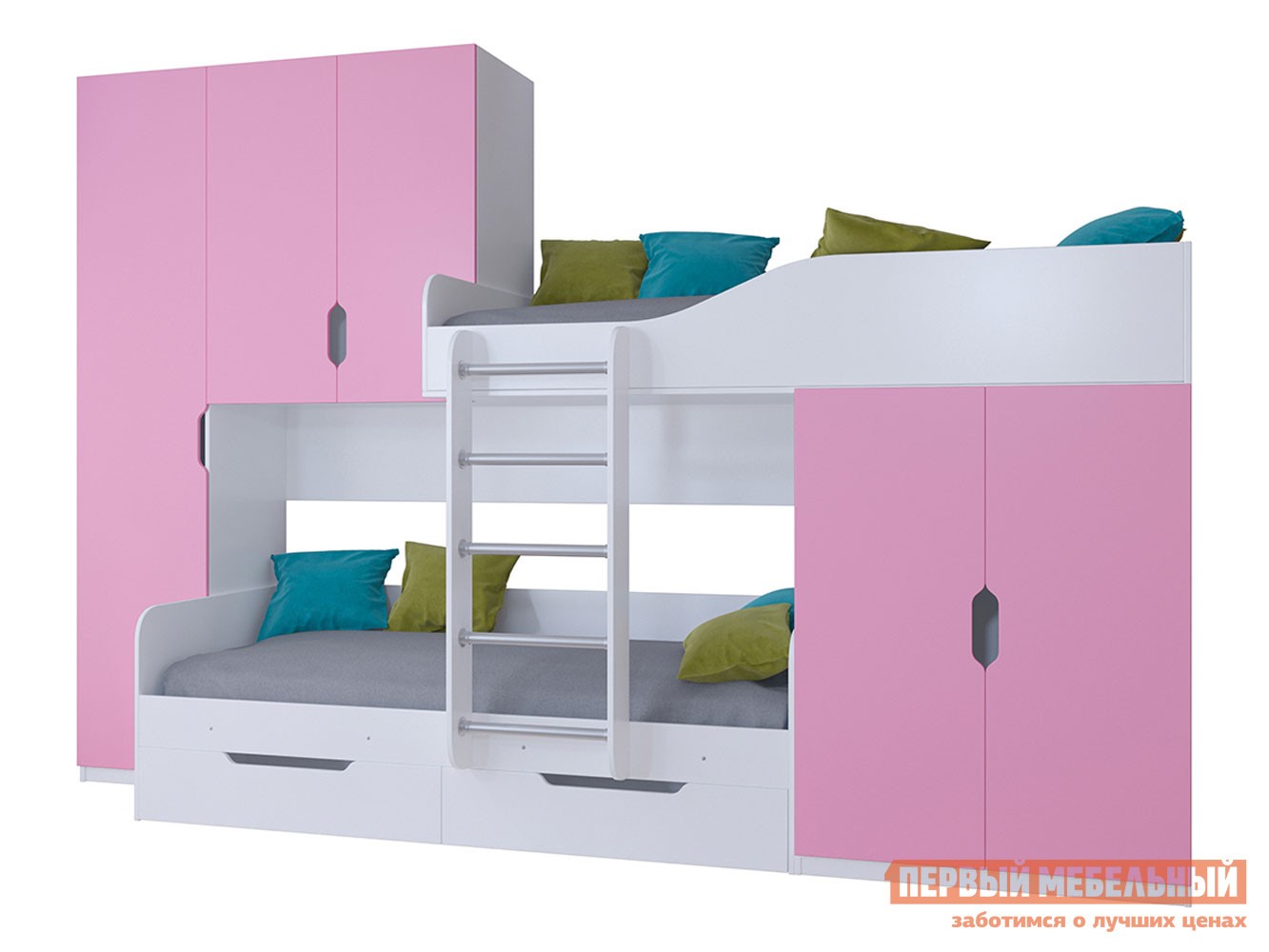 Двухъярусная кровать  Лео Белый / Розовый