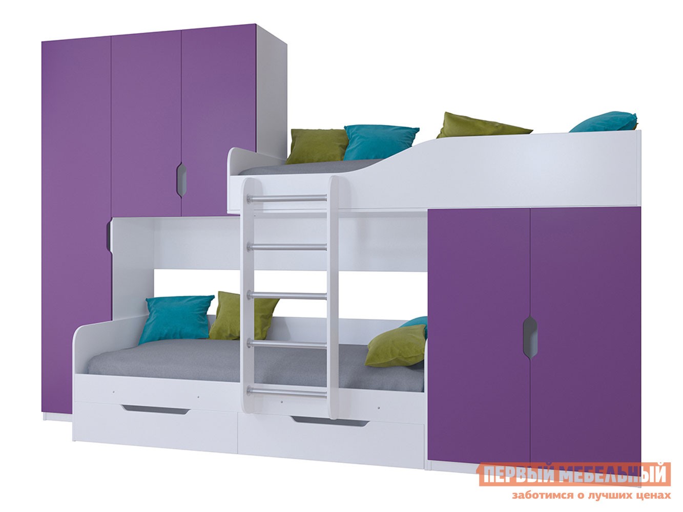 Двухъярусная кровать  Лео Белый / Фиолетовый