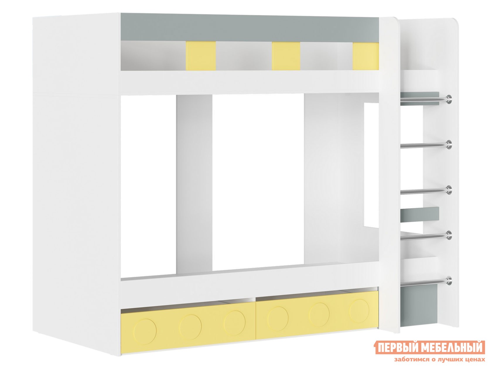 Двухъярусная кровать  КУБО КР-001 Белый / Грин Грей Софт / Солнечно-желтый
