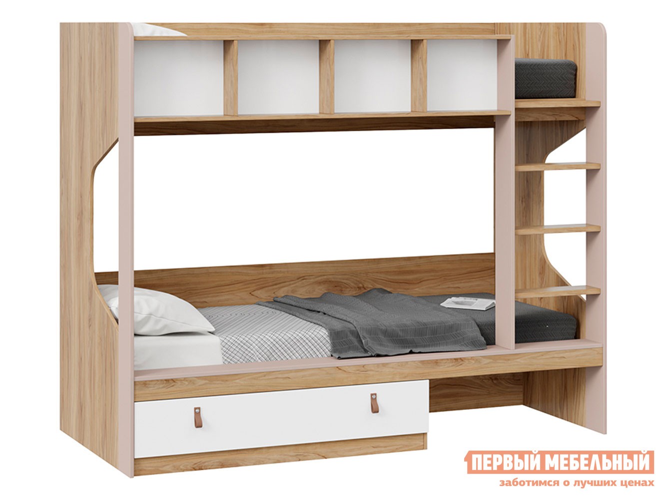 Двухъярусная кровать  Марвин Глиняный серый / Белый / Яблоня Беллуно