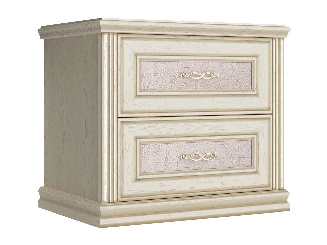Прикроватная тумбочка  Венето Дуб молочный / Кожа перламутр