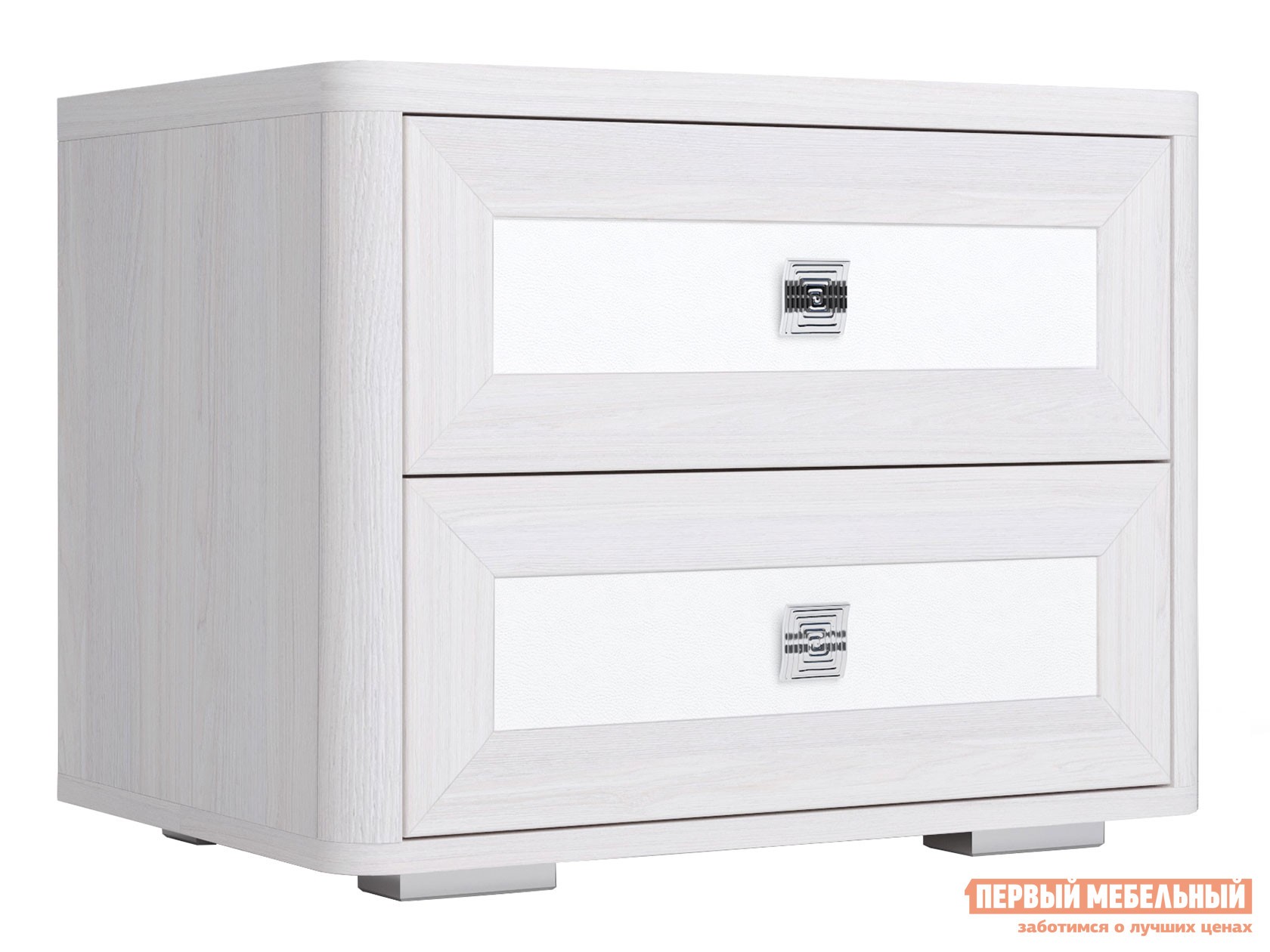 Прикроватная тумбочка  Парма НЕО Ясень Анкор светлый / Экокожа белая